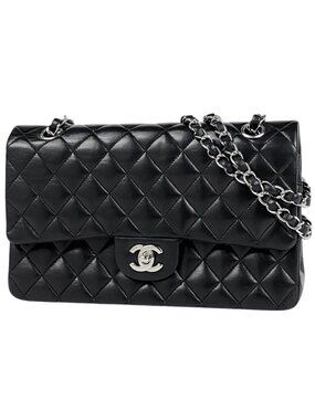 Chanel Shoulder Bag Quilted Double Flap CC Logo Leather Black